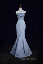 Mermaid Strapless Sequined Long Evening Prom Dress Elegant Formal Evening Dress