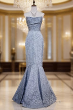 Mermaid Strapless Sequined Long Evening Prom Dress Elegant Formal Evening Dress