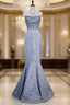 Mermaid Strapless Sequined Long Evening Prom Dress Elegant Formal Evening Dress