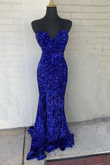 Mermaid Strapless Split Sequin Dress