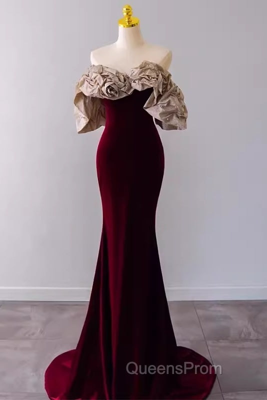 Mermaid Strapless Wine Red Long Evening Prom Dress Secondary image