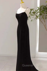 Mermaid Straps Black Velvet Long Evening Prom Dress