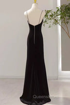 Mermaid Straps Black Velvet Long Evening Prom Dress
