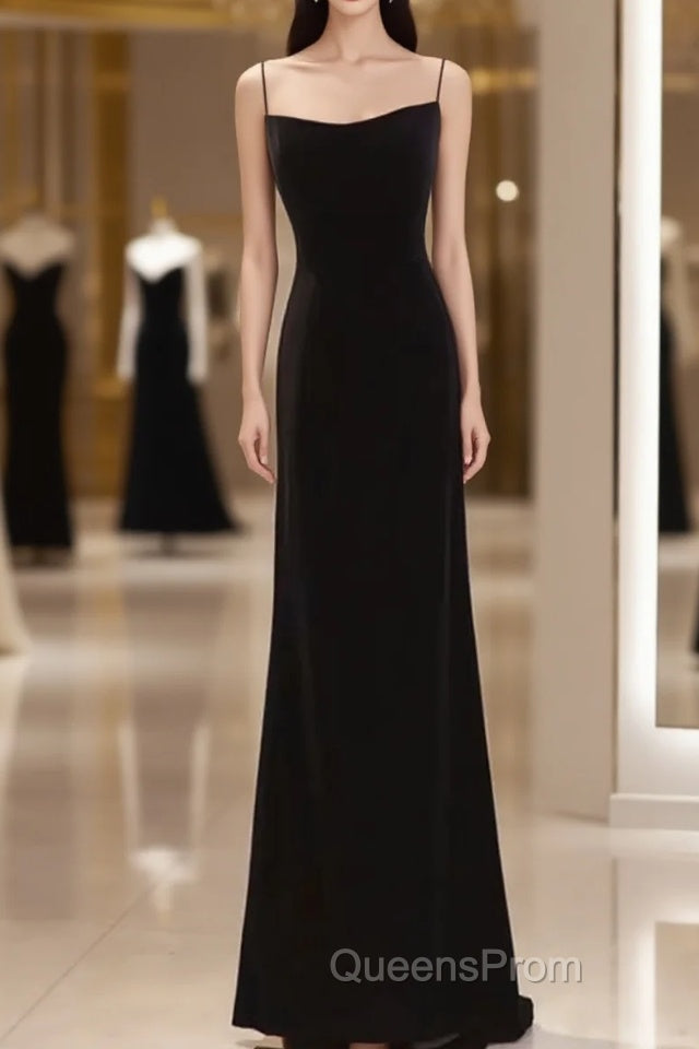 Mermaid Straps Black Velvet Long Evening Prom Dress Main image