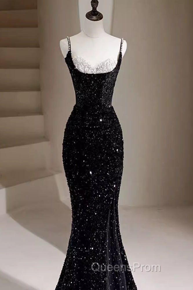 Mermaid Straps Long Black Sequin Evening Prom Dress Secondary image