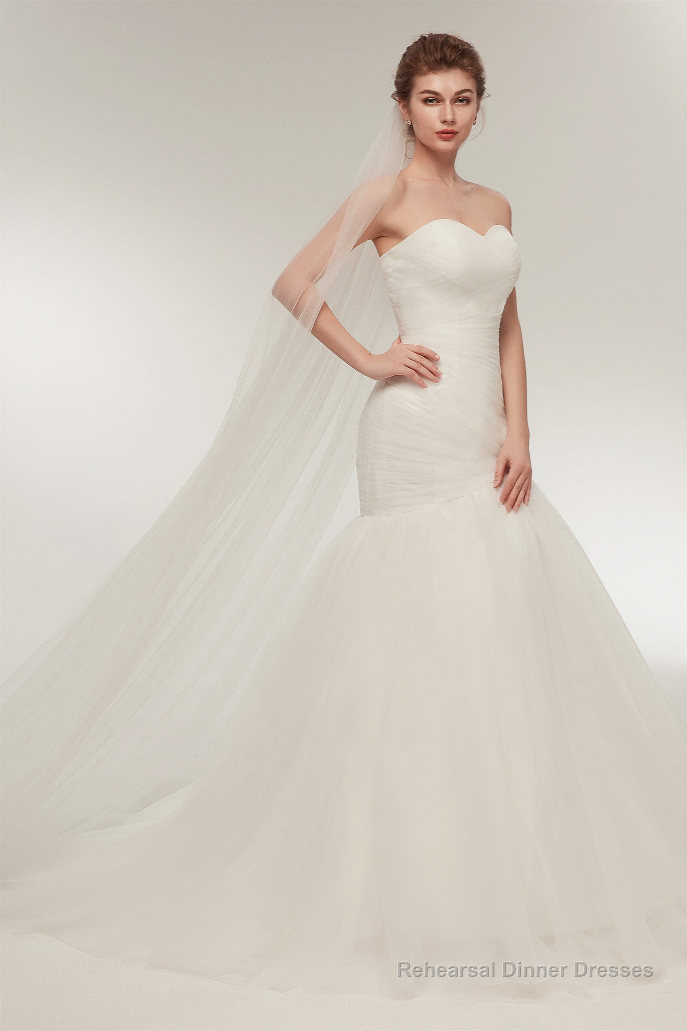 Mermaid Sweetheart White Tulle Wedding Dresses with Appliques Secondary image
