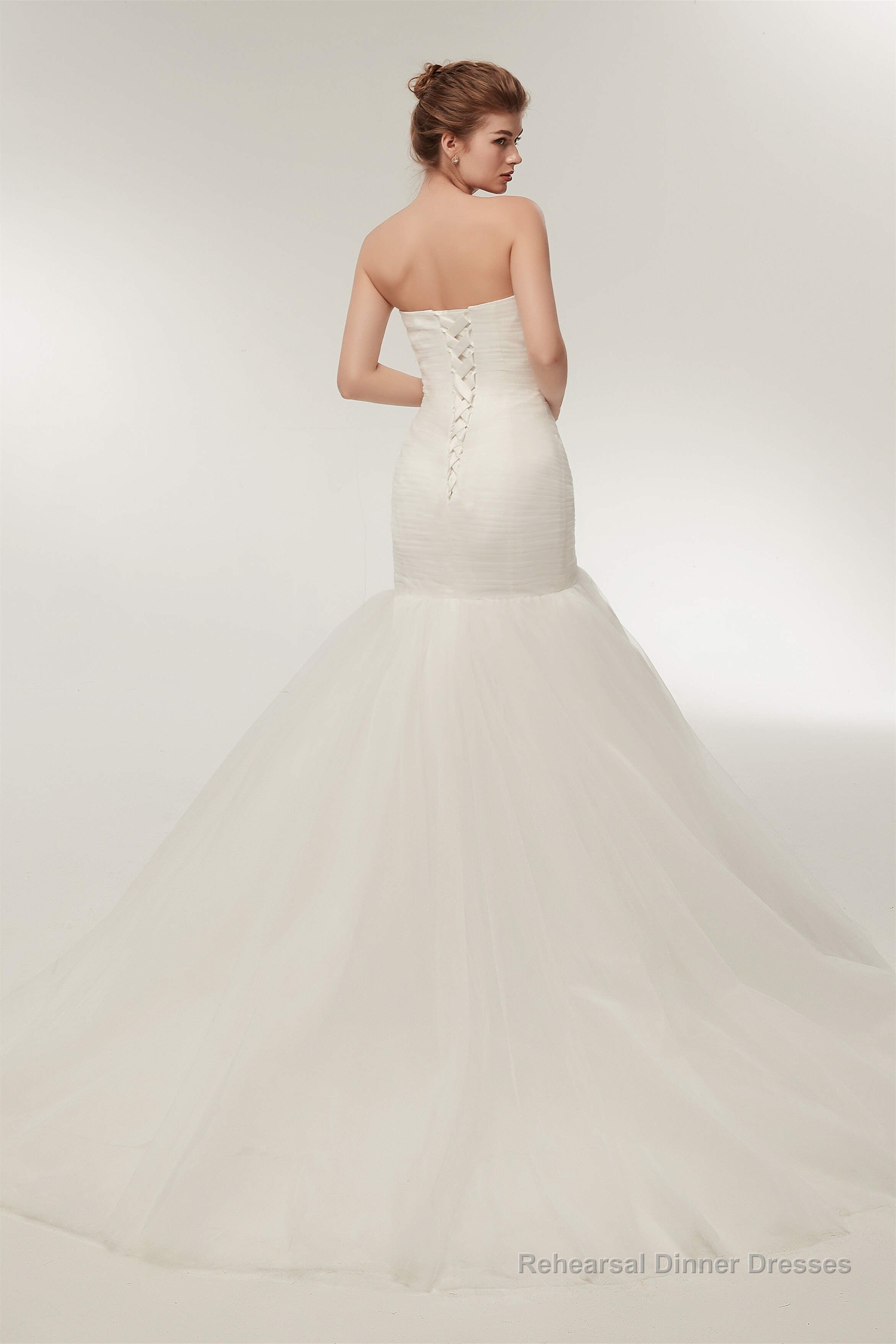 Mermaid Sweetheart White Tulle Wedding Dresses with Appliques