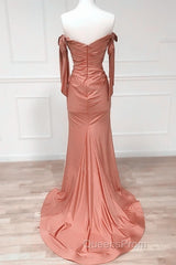 Mermaid Terracotta Ruched Split Satin Dress