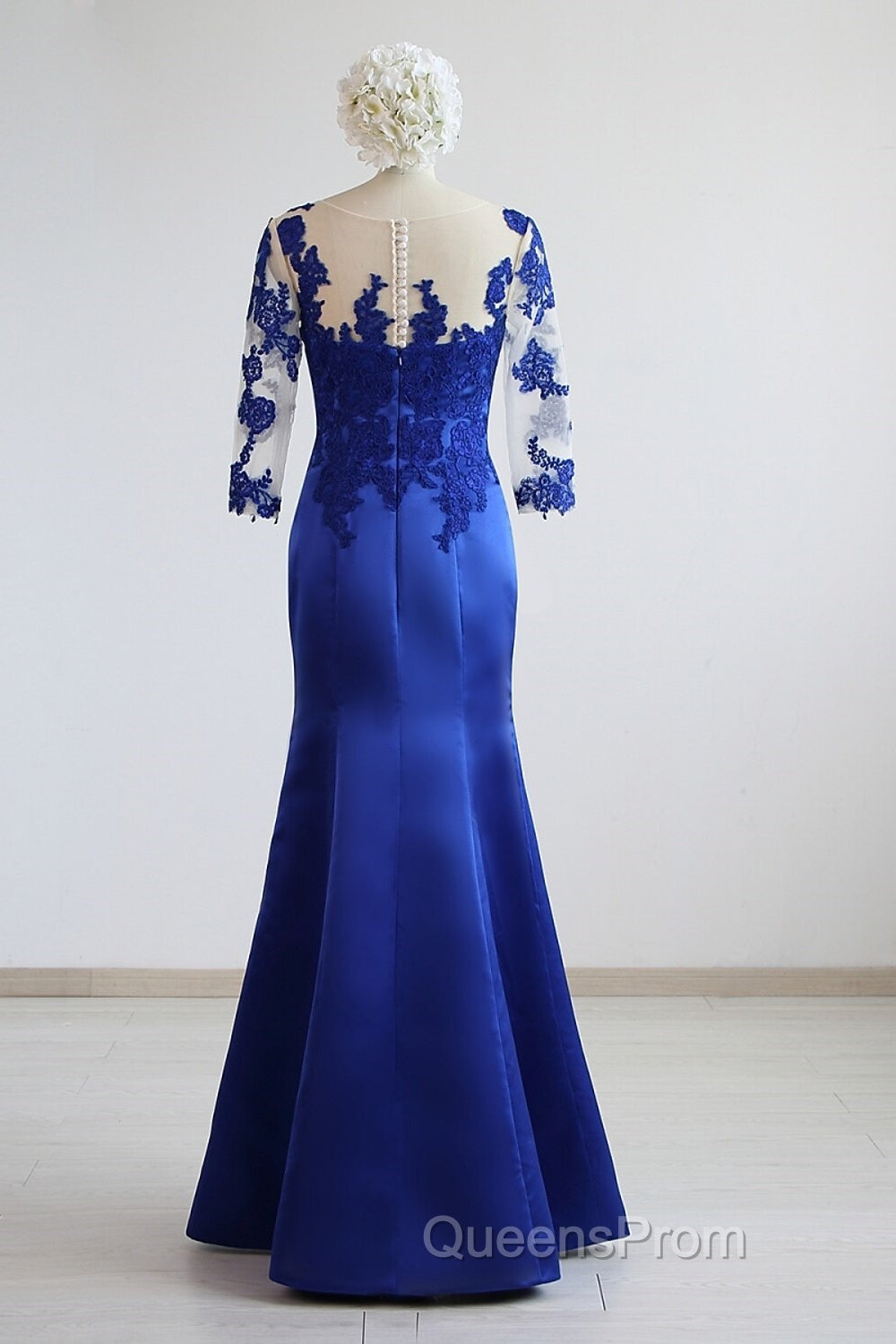 Mermaid / Trumpet Evening Gown Elegant Dress Formal Floor Length Half Sleeve Illusion Neck Satin With Pleats Secondary image