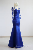 Mermaid / Trumpet Evening Gown Elegant Dress Formal Floor Length Half Sleeve Illusion Neck Satin With Pleats
