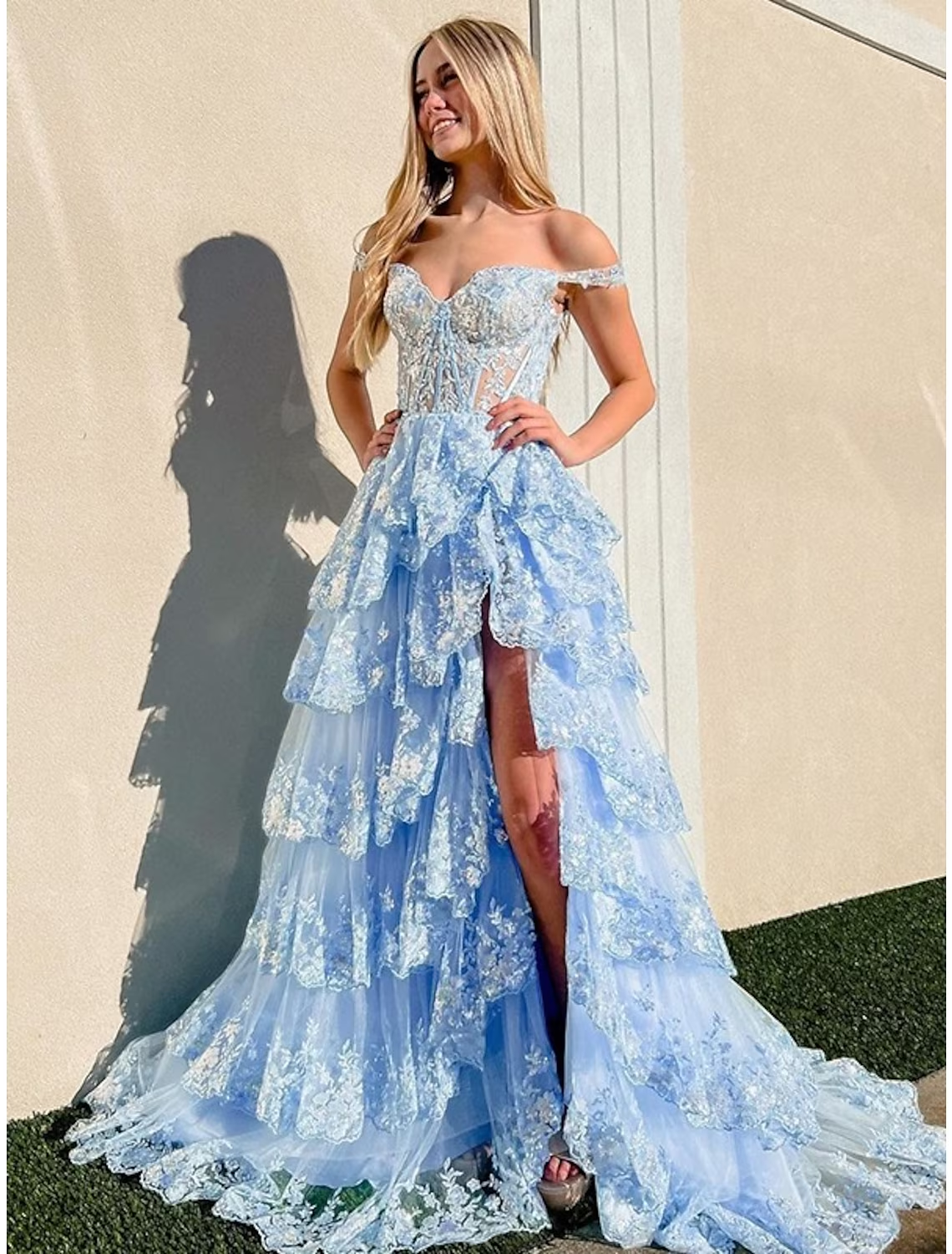 Mermaid / Trumpet Classy Prom Dress Corsets Dress Classy Court Train Sleeveless Off Shoulder Tulle With Sequin Slit