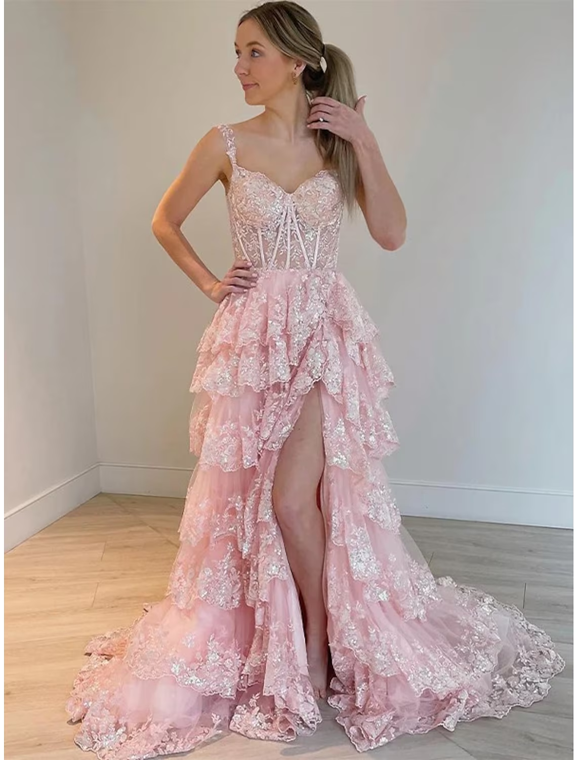 Mermaid / Trumpet Classy Prom Dress Corsets Dress Classy Court Train Sleeveless Off Shoulder Tulle With Sequin Slit Main image