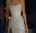 Mermaid Classy Prom Dress Glittering Dress Wedding Party Floor Length Sleeveless Scoop Neck Classy Evening Gown