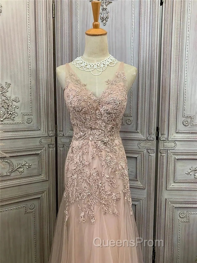 Mermaid / Trumpet Evening Prom Dress Maxi Dress Party Wear Sweep / Brush Train Sleeveless V Neck Tulle With Appliques Secondary image