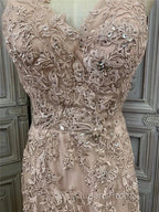 Mermaid / Trumpet Evening Prom Dress Maxi Dress Party Wear Sweep / Brush Train Sleeveless V Neck Tulle With Appliques