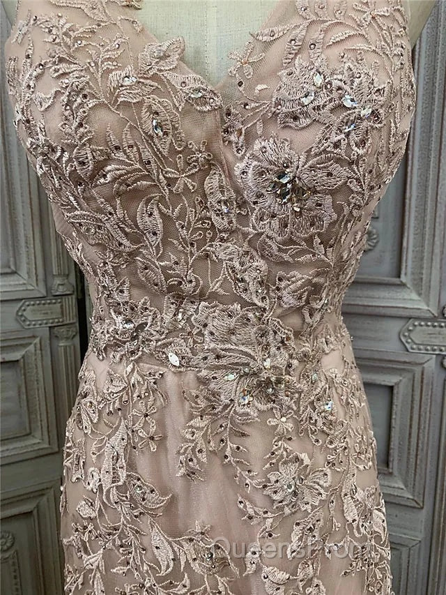 Mermaid / Trumpet Evening Prom Dress Maxi Dress Party Wear Sweep / Brush Train Sleeveless V Neck Tulle With Appliques