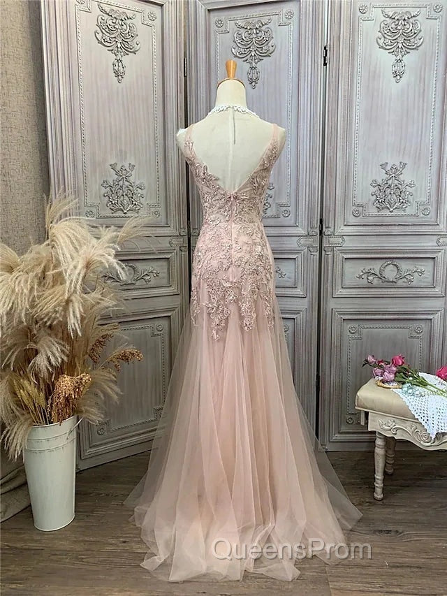 Mermaid / Trumpet Evening Prom Dress Maxi Dress Party Wear Sweep / Brush Train Sleeveless V Neck Tulle With Appliques