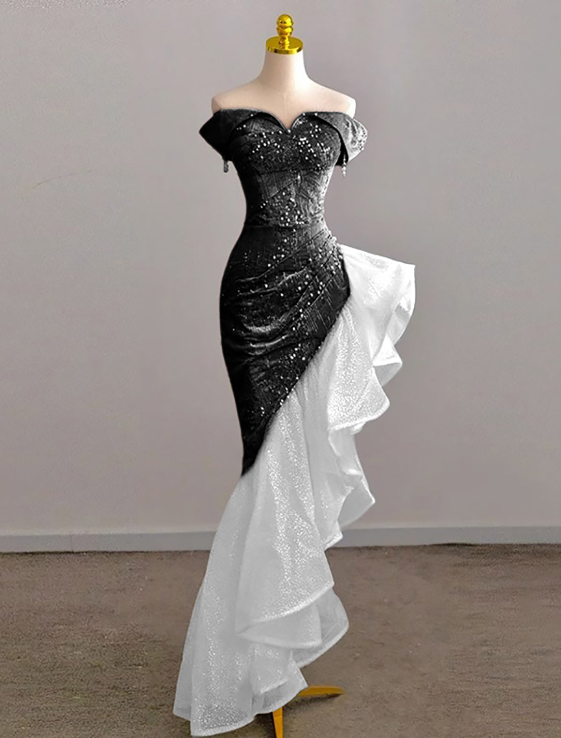 Mermaid / Trumpet Classy Prom Dress Party Dress Classy Evening Party Floor Length Sleeveless Off Shoulder Tulle With Pearls Sequin