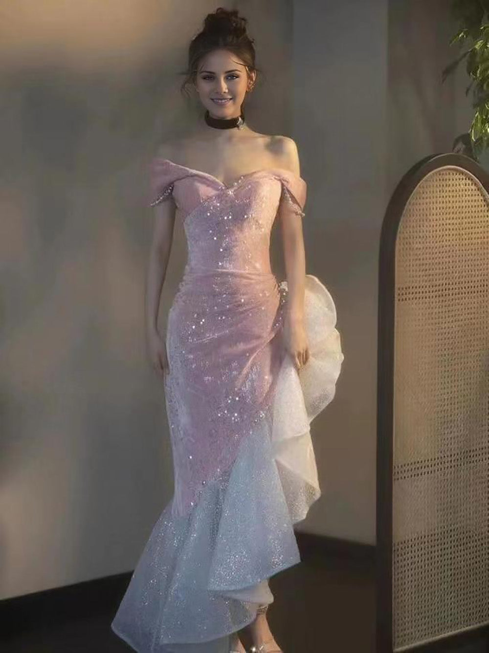 Mermaid / Trumpet Classy Prom Dress Party Dress Classy Evening Party Floor Length Sleeveless Off Shoulder Tulle With Pearls Sequin