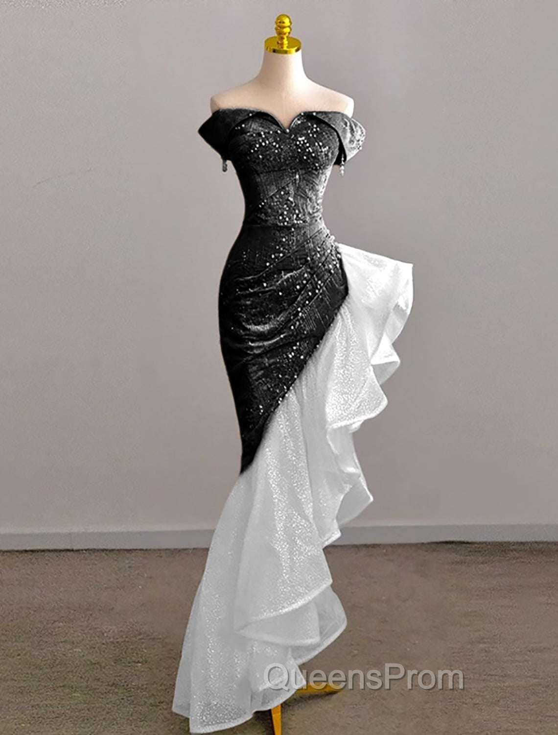 Mermaid / Trumpet Evening Prom Dress Party Dress Evening Party Floor Length Sleeveless Off Shoulder Tulle with Pearls Sequin