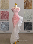 Mermaid / Trumpet Evening Prom Dress Party Dress Evening Party Floor Length Sleeveless Off Shoulder Tulle with Pearls Sequin