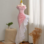 Mermaid / Trumpet Classy Prom Dress Party Dress Classy Evening Party Floor Length Sleeveless Off Shoulder Tulle With Pearls Sequin
