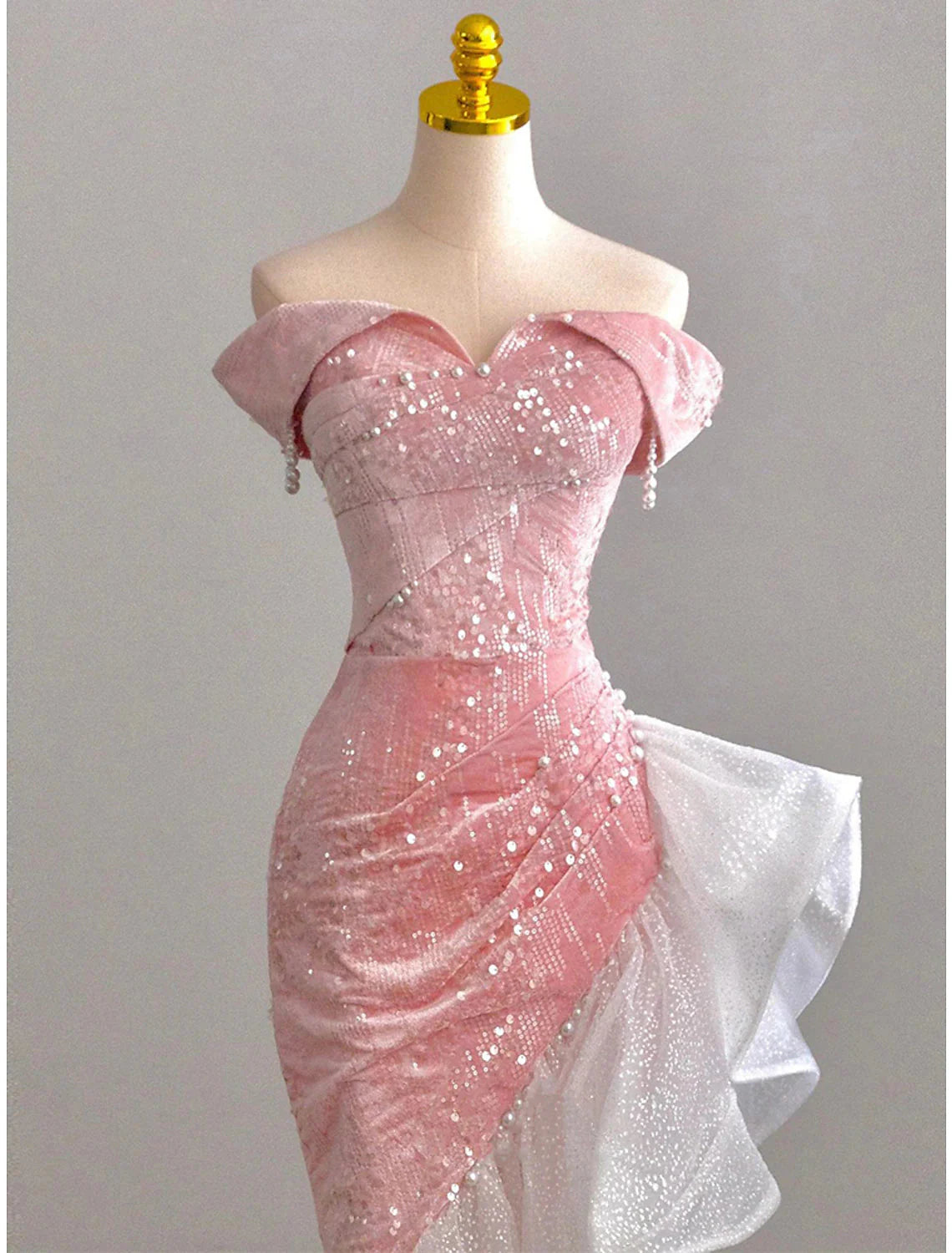 Mermaid / Trumpet Classy Prom Dress Party Dress Classy Evening Party Floor Length Sleeveless Off Shoulder Tulle With Pearls Sequin