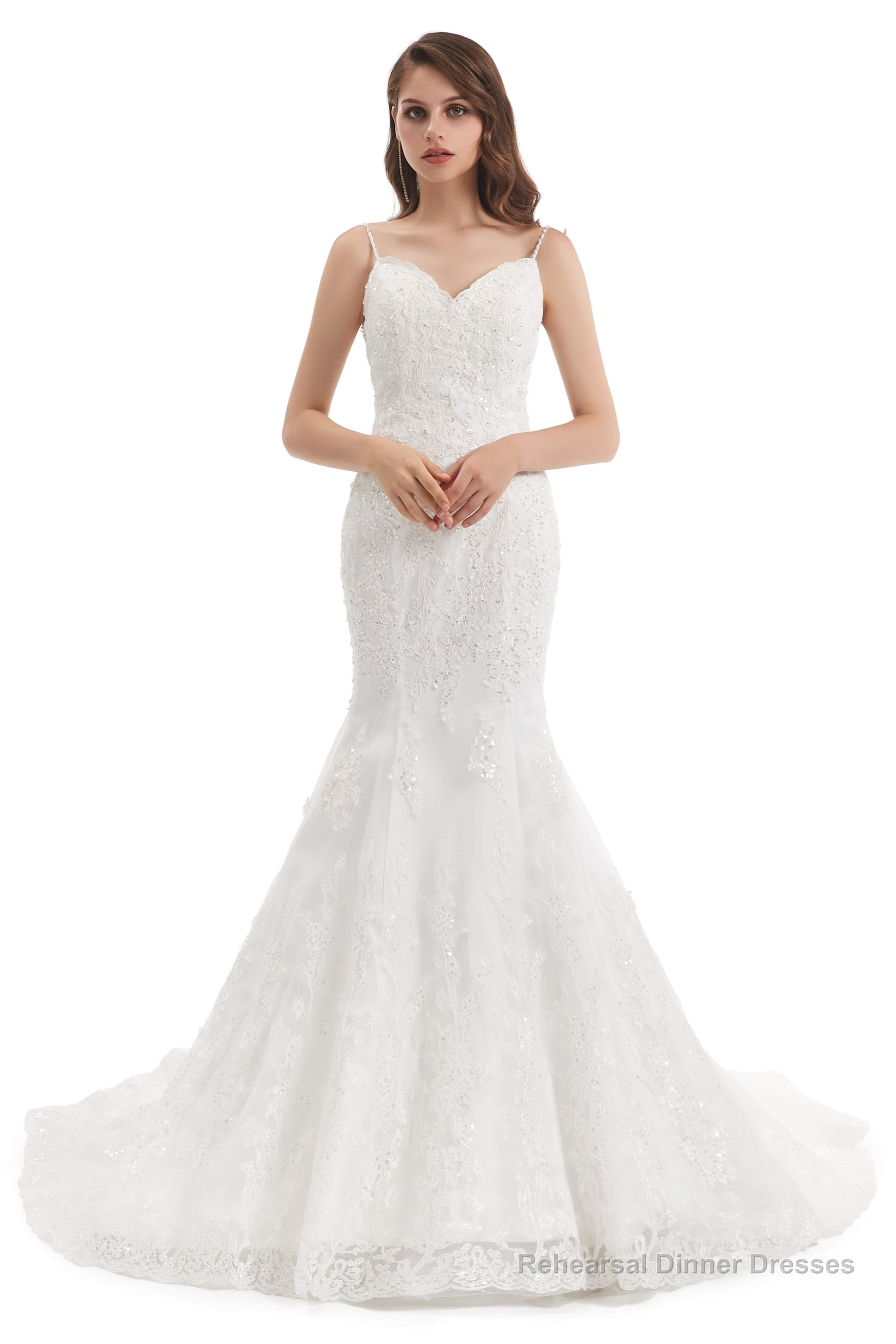 Mermaid Tulle Appliques Sequins Spaghetti Straps Wedding Dresses Main image