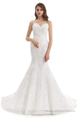 Mermaid Tulle Appliques Sequins Spaghetti Straps Wedding Dresses