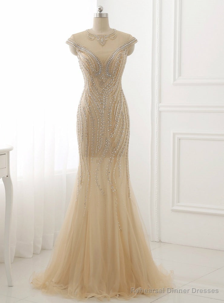 Mermaid Tulle Beading Evening Dress O Neck Short Sleeve Main image