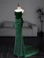Mermaid Tulle Velvet Green Long Classy Prom Dress, Green Long Classy Dress