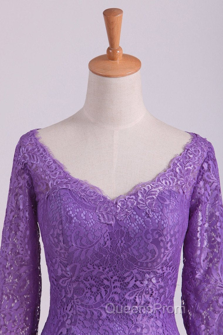 Mermaid V Neck 3/4 Length Sleeve Lace Floor Length Mother Of The Bride Dress