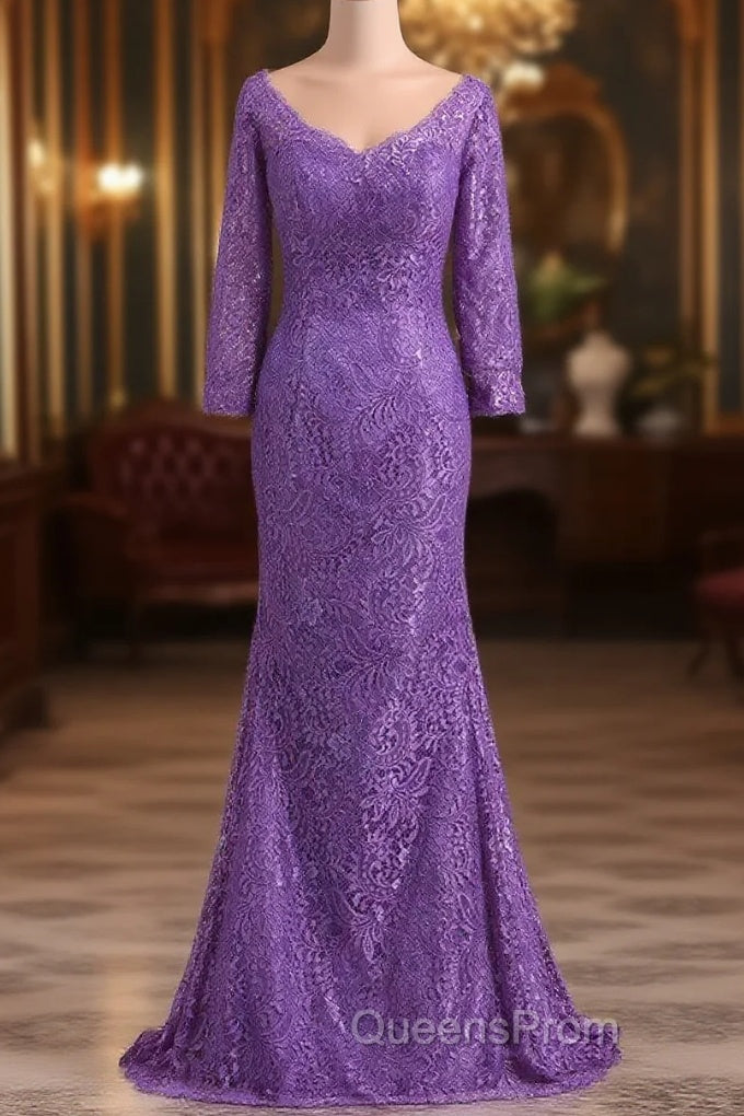Mermaid V Neck 3/4 Length Sleeve Lace Floor Length Mother Of The Bride Dress Main image