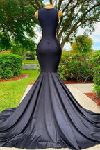 Mermaid V-Neck Appliques Lace Sequined Open Back One Shoulder Floor-Length Sleeveless Prom Dress