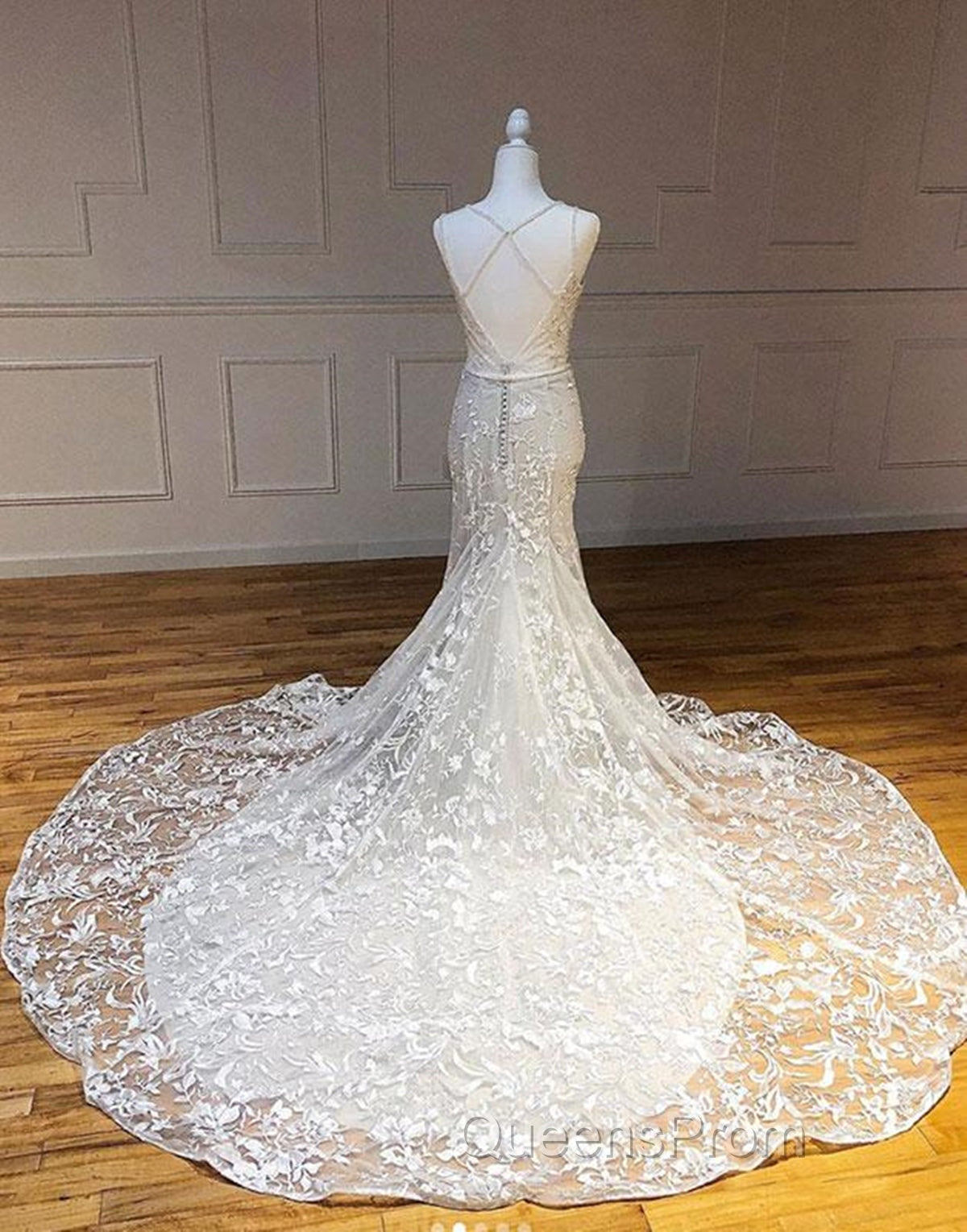 Mermaid V Neck Backless White Lace Long Evening Prom Dress, Mermaid Ivory Lace Formal Dress, Ivory Lace Evening Dress Secondary image