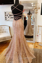 Mermaid V Neck Rose Gold Evening Prom Dress Stunning Evening Dress