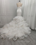 Mermaid V-neck Long Train Chiffon Lotus Leaf Hem Wedding Dress