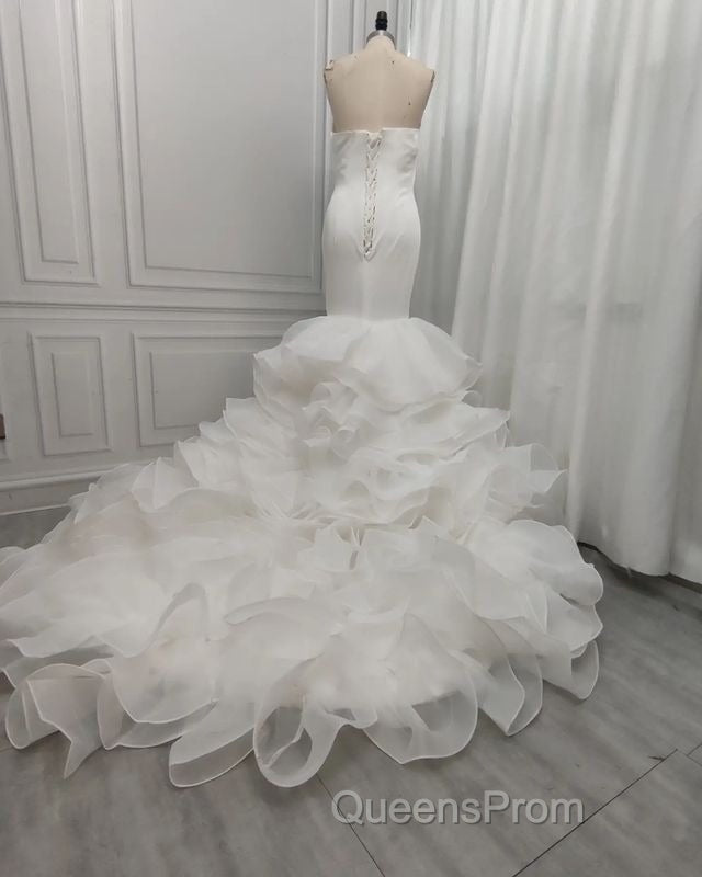Mermaid V-neck Long Train Chiffon Lotus Leaf Hem Wedding Dress