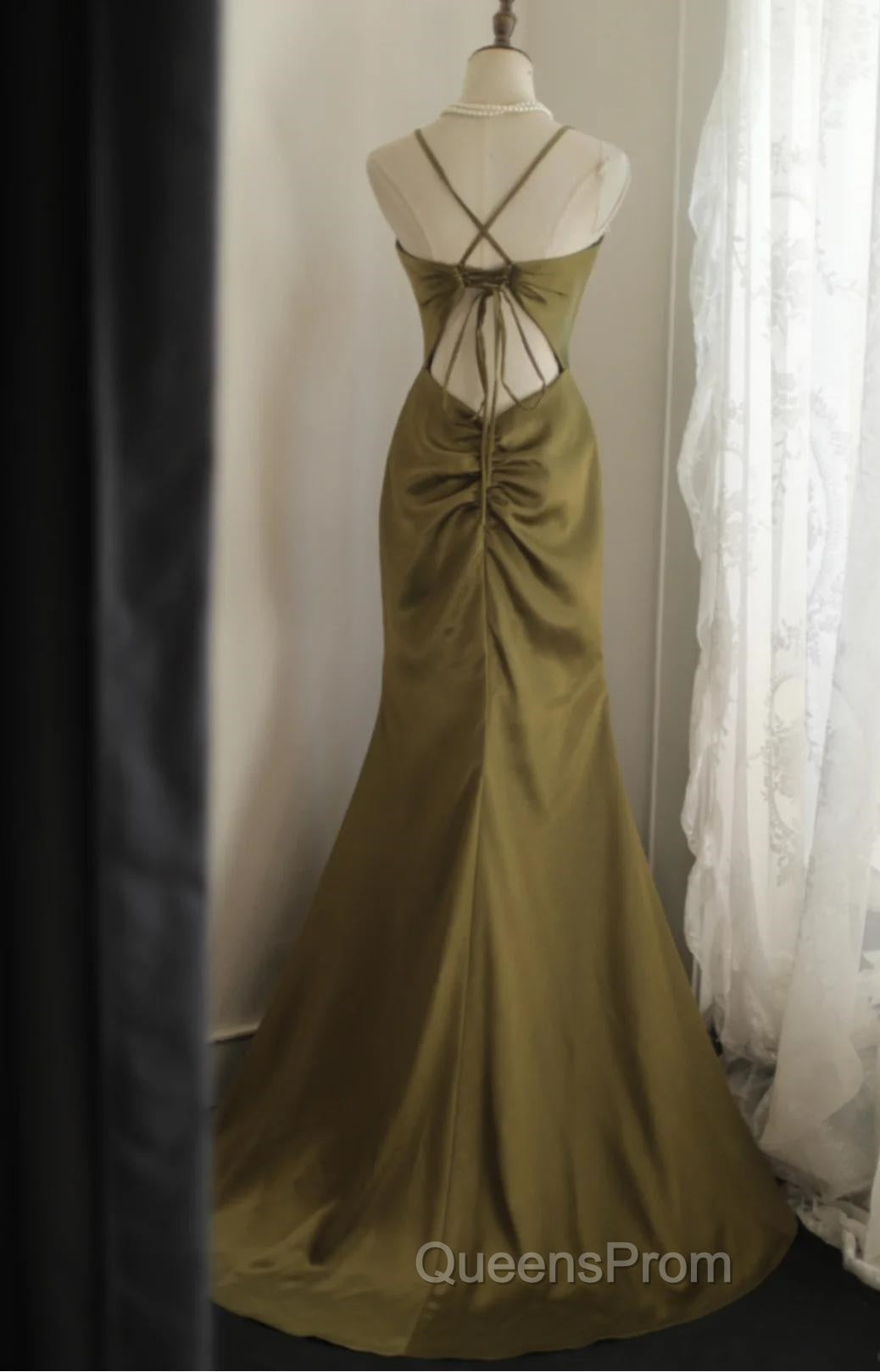 Mermaid V-Neck Satin Long Evening Prom Dress Elegant Spaghetti Strap Formal Dress Secondary image