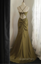 Mermaid V-Neck Satin Long Evening Prom Dress Elegant Spaghetti Strap Formal Dress