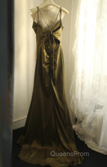 Mermaid V-Neck Satin Long Evening Prom Dress Elegant Spaghetti Strap Formal Dress