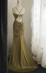 Mermaid V-Neck Satin Long Evening Prom Dress Elegant Spaghetti Strap Formal Dress