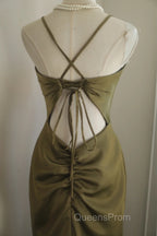 Mermaid V-Neck Satin Long Evening Prom Dress Elegant Spaghetti Strap Formal Dress