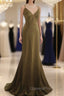 Mermaid V-Neck Satin Long Evening Prom Dress Elegant Spaghetti Strap Formal Dress