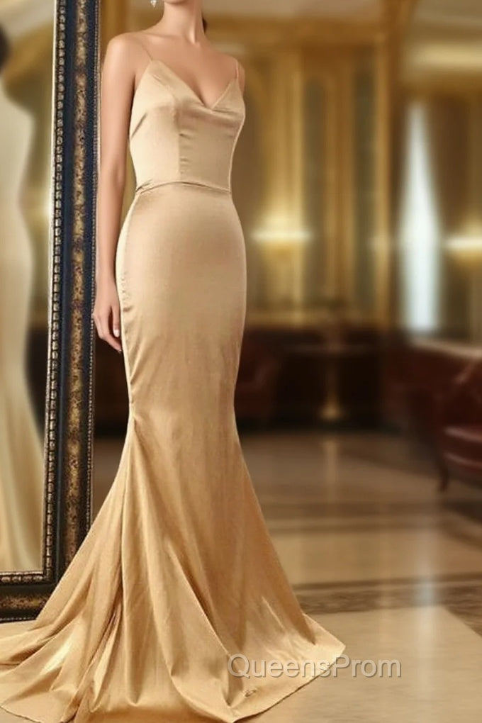 Mermaid V Neck Satin Spaghetti Straps Dress Main image