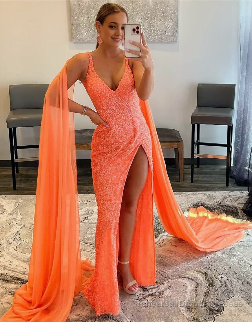 Mermaid V Neck Sequin Prom Dress with Slit Secondary image