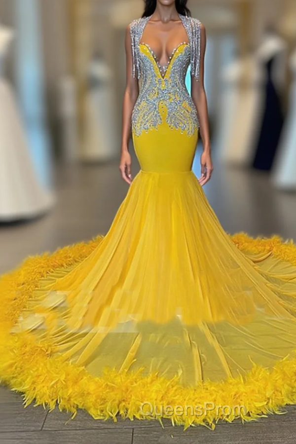 Mermaid V-neck Sequined Beaded Floor-length Sleeveless Open Back Evening Prom Dress Main image