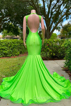 Mermaid V-neck Sequined Open Back Floor-length Sleeveless Lace Beading Evening Prom Dress