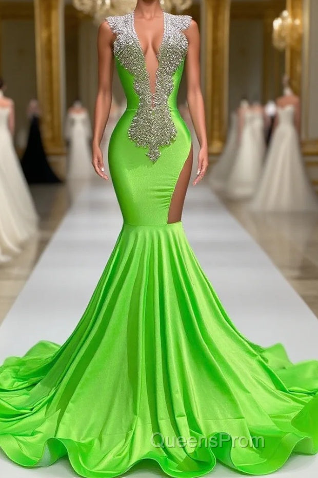 Mermaid V-neck Sequined Open Back Floor-length Sleeveless Lace Beading Evening Prom Dress Main image