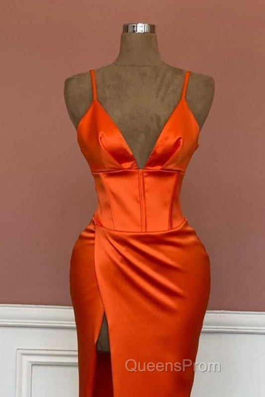Mermaid V-Neck Spaghetti Straps Satin Dress With Slit Secondary image